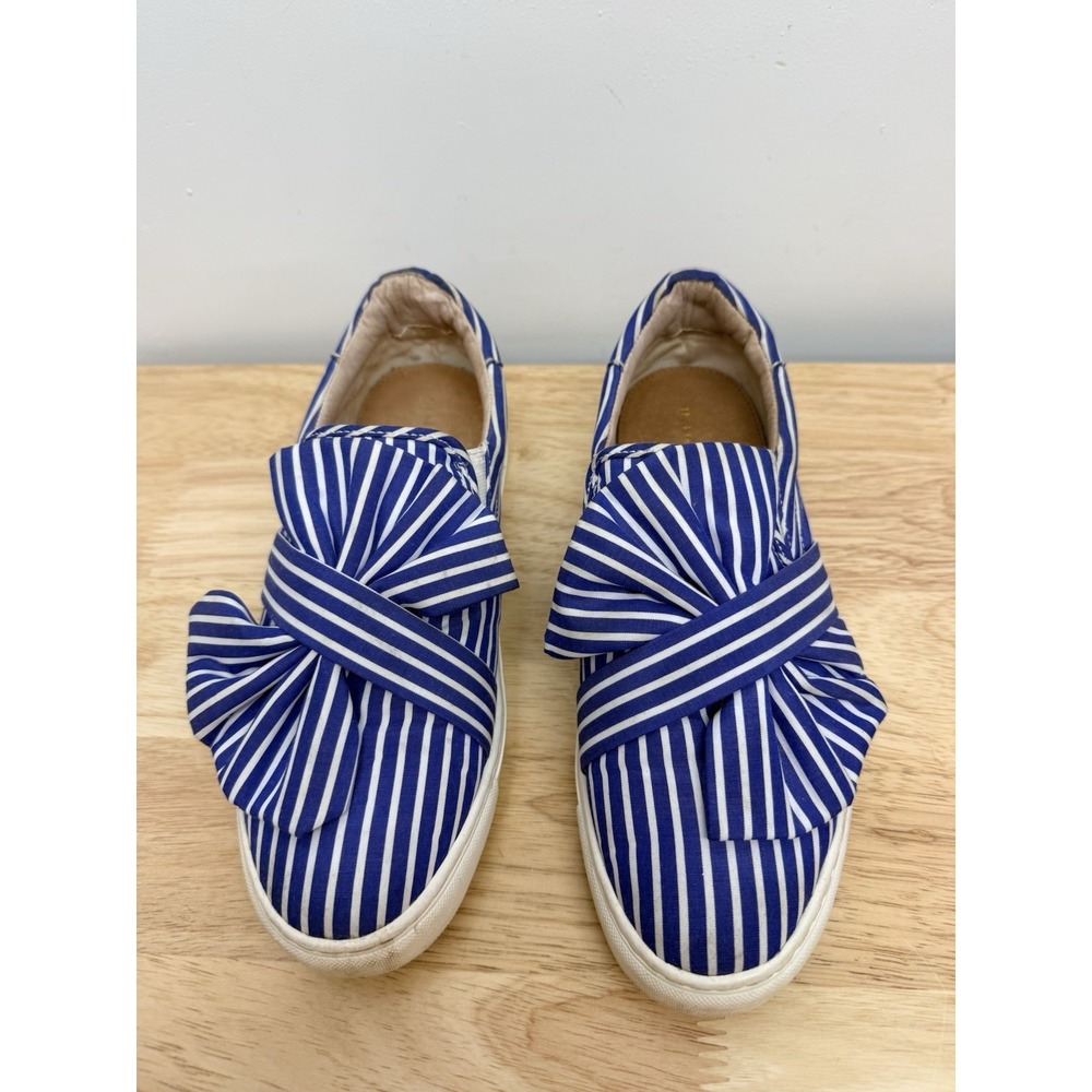 Halogen Striped Bow Sneakers Womens 8M Blue White Slip On‎ Coastal Casual #22
